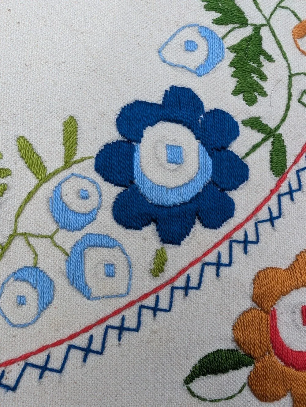 Vintage Hand-Embroidered Floral Canvas Cushion Cover in Cream And Multicolor